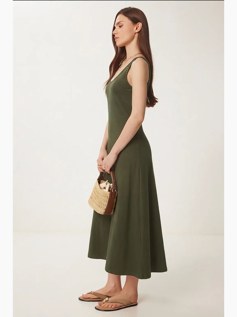 Vestido midi con escote en u istanbul Caqui - Kiabi