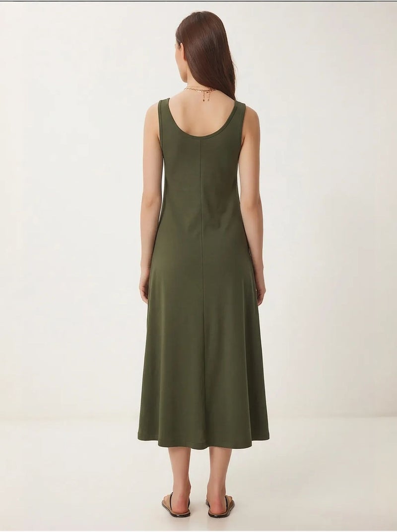 Vestido midi con escote en u istanbul Caqui - Kiabi