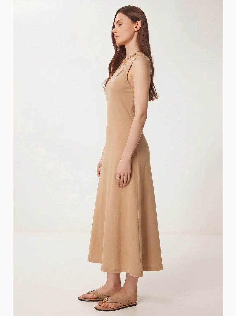 Vestido midi con escote en u istanbul Greige - Kiabi