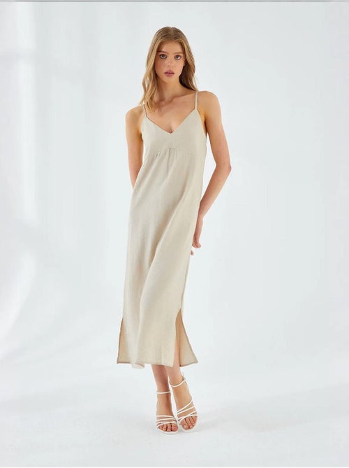 Vestido midi con escote en v y abertura mixray - Kiabi
