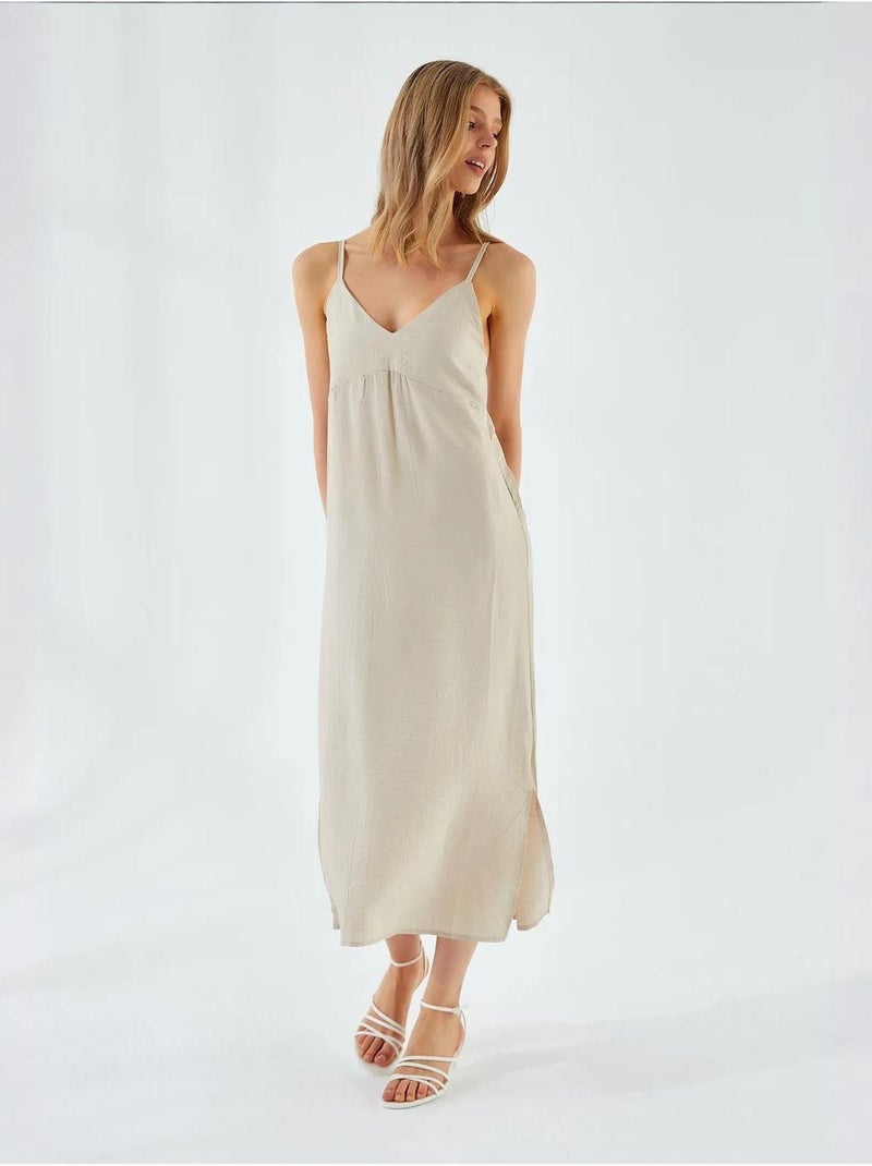 Vestido midi con escote en v y abertura mixray Arena - Kiabi