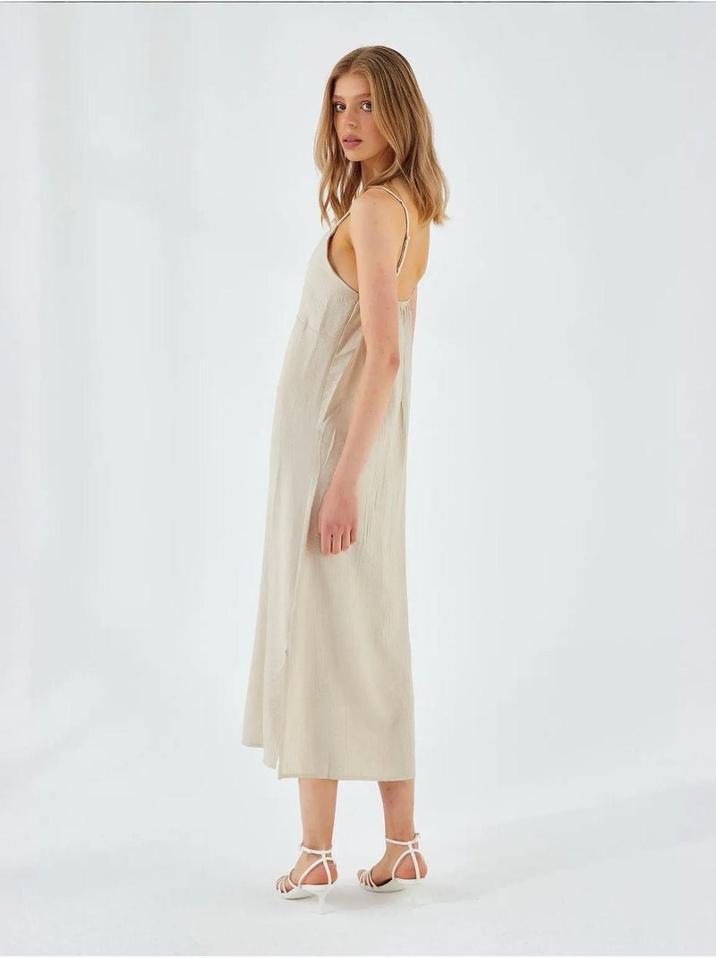 Vestido midi con escote en v y abertura mixray Arena - Kiabi