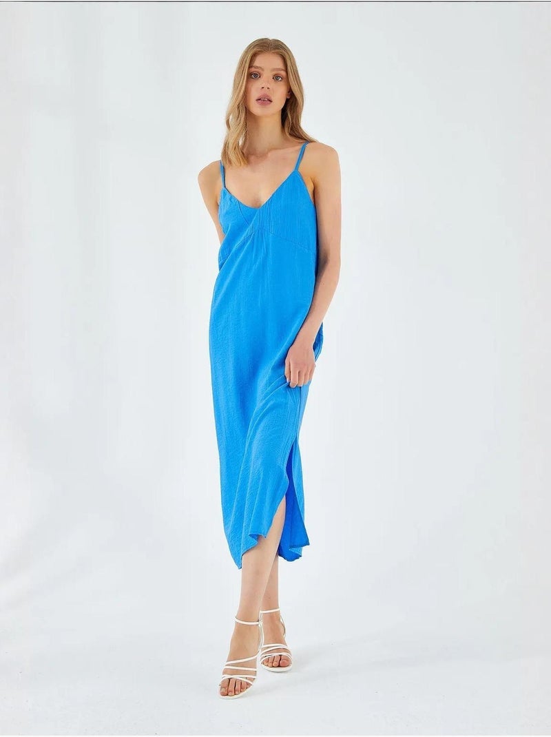 Vestido midi con escote en v y abertura mixray Azul cobalto - Kiabi