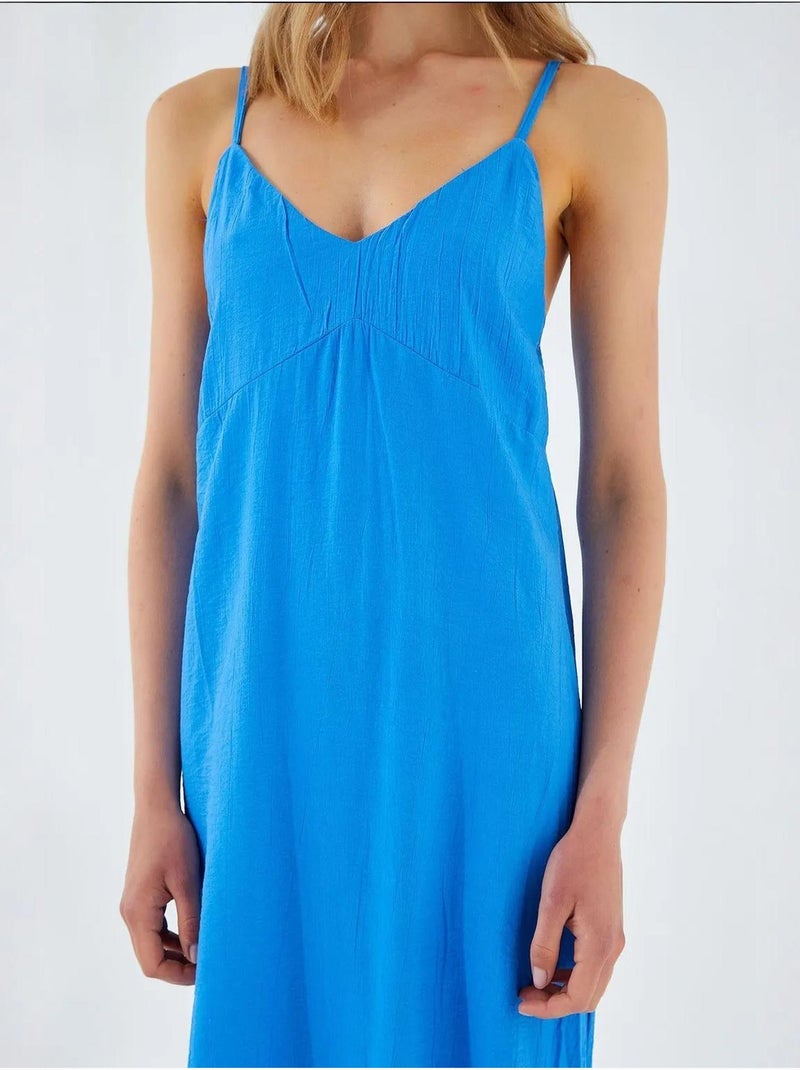 Vestido midi con escote en v y abertura mixray Azul cobalto - Kiabi