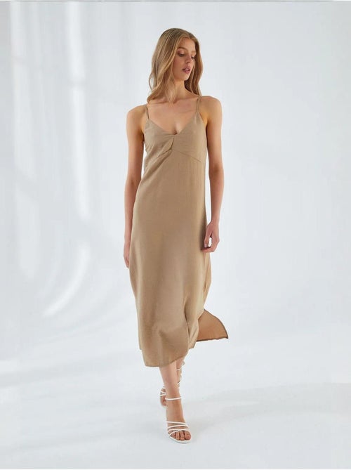 Vestido midi con escote en v y abertura mixray - Kiabi