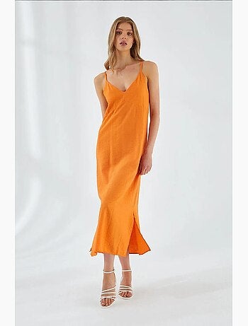 Vestido midi con escote en v y abertura mixray