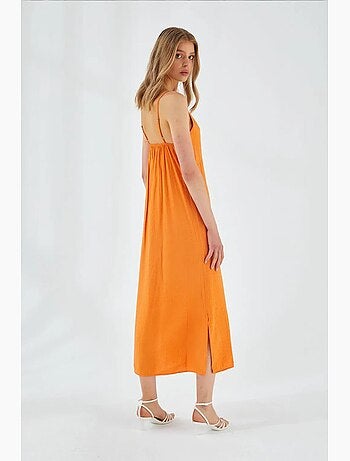 Vestido midi con escote en v y abertura mixray