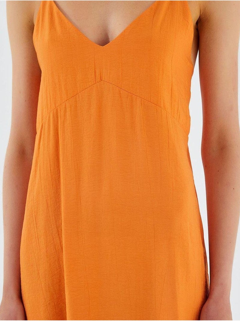 Vestido midi con escote en v y abertura mixray Naranja mandarina - Kiabi