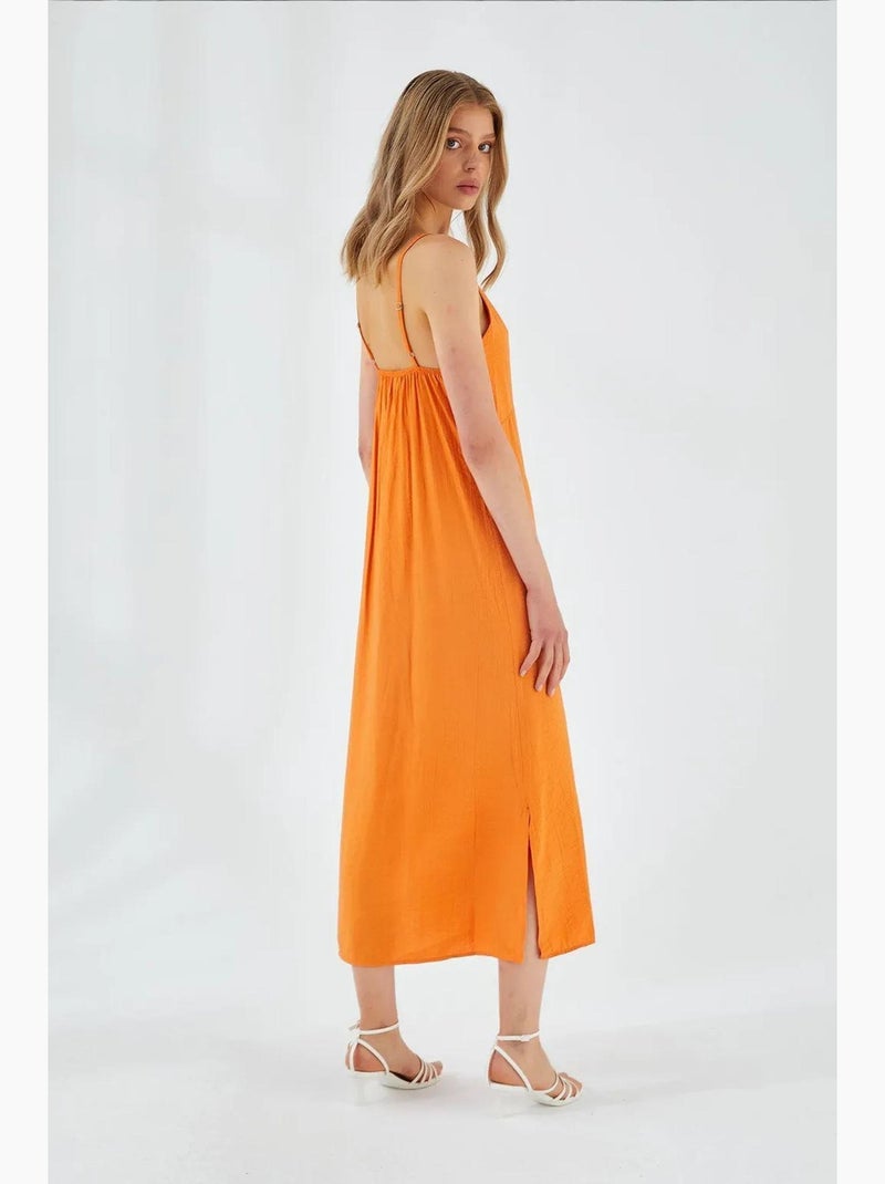 Vestido midi con escote en v y abertura mixray Naranja mandarina - Kiabi