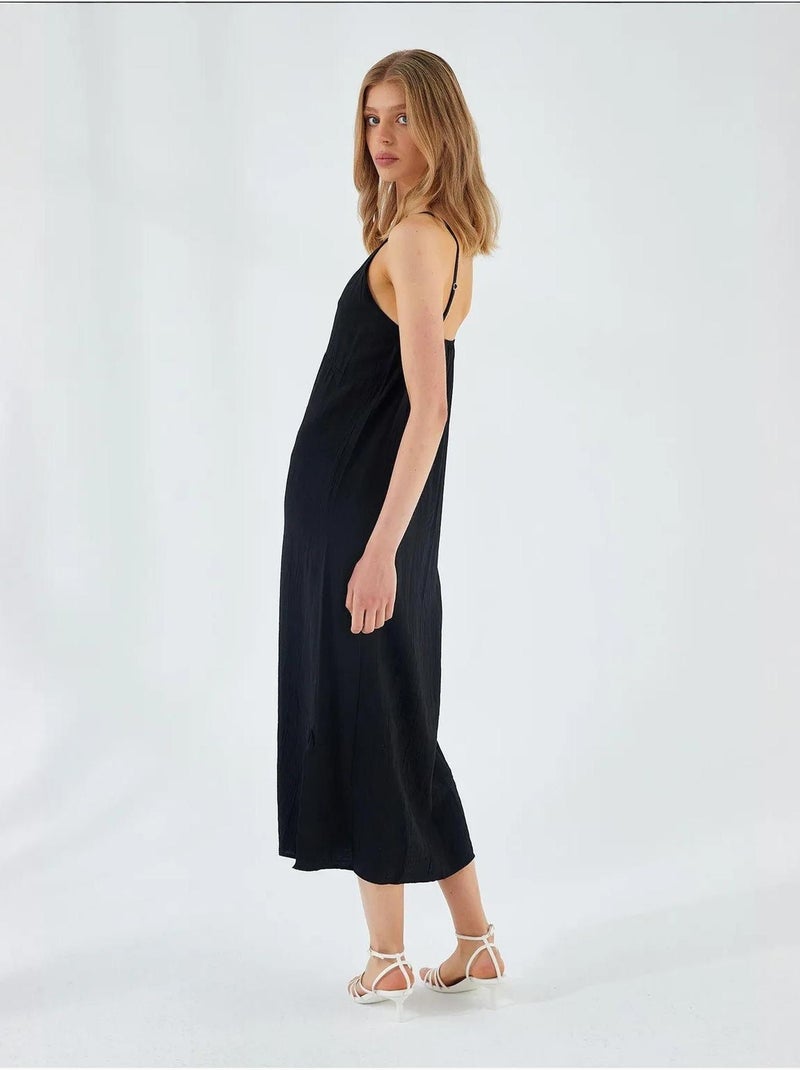Vestido midi con escote en v y abertura mixray Negro - Kiabi