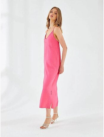 Vestido midi con escote en v y abertura mixray
