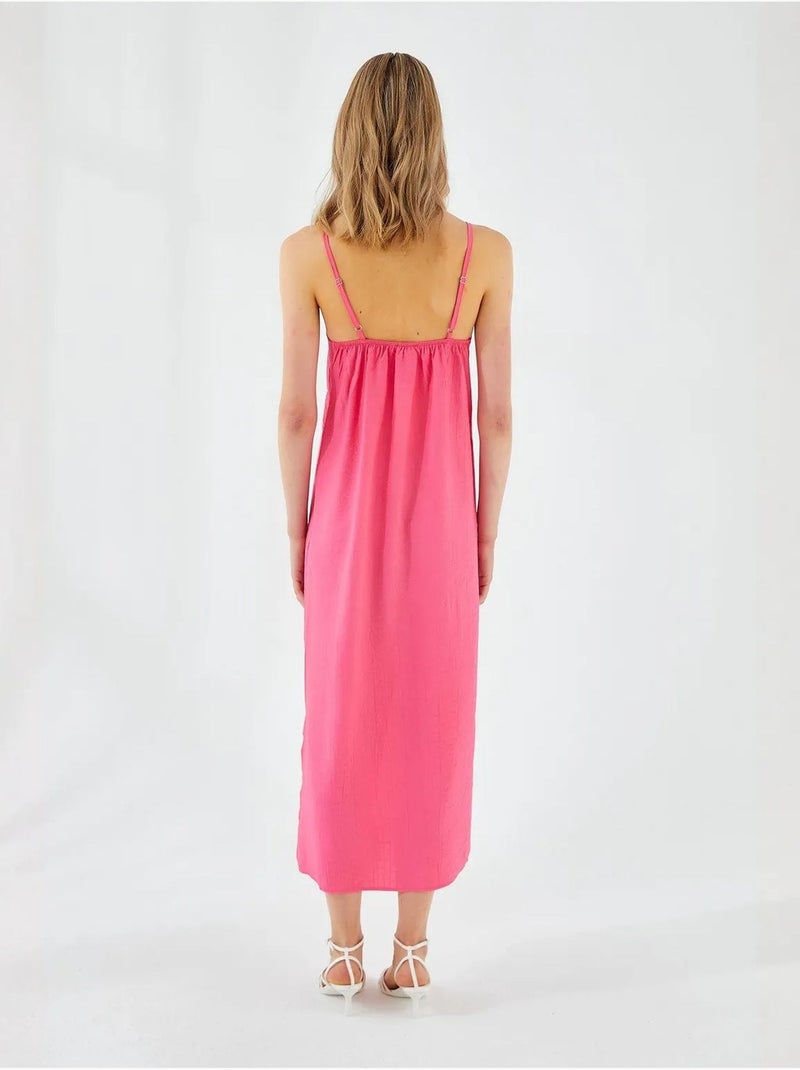Vestido midi con escote en v y abertura mixray Rosa fluo/Solinotes - Kiabi