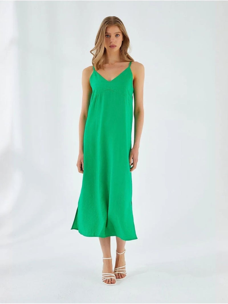 Vestido midi con escote en v y abertura mixray Verde esmeralda - Kiabi