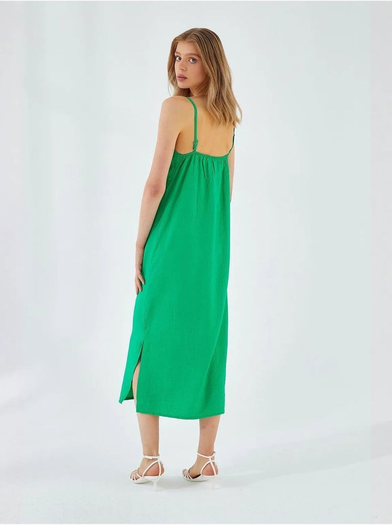 Vestido midi con escote en v y abertura mixray Verde esmeralda - Kiabi