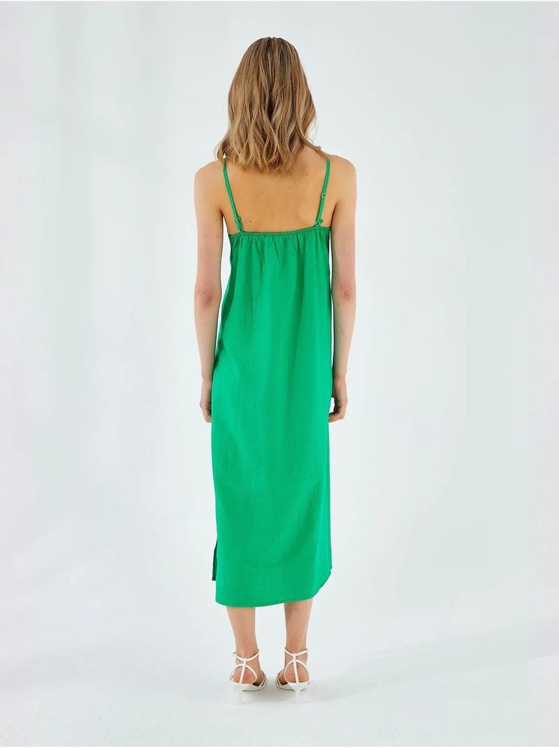 Vestido midi con escote en v y abertura mixray Verde esmeralda - Kiabi