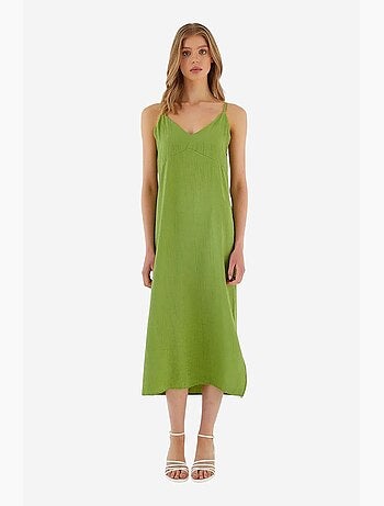 Vestido midi con escote en v y abertura mixray