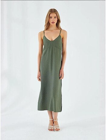 Vestido midi con escote en v y abertura mixray