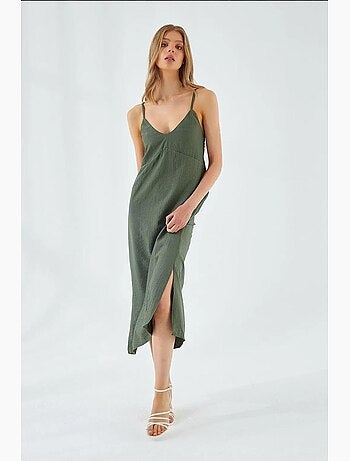 Vestido midi con escote en v y abertura mixray