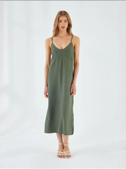 Vestido midi con escote en v y abertura mixray - Kiabi