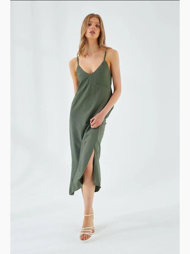 Vestido midi con escote en v y abertura mixray Verde oscuro - Kiabi