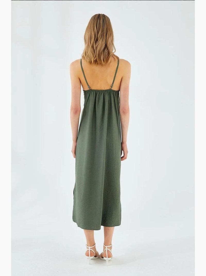 Vestido midi con escote en v y abertura mixray Verde oscuro - Kiabi