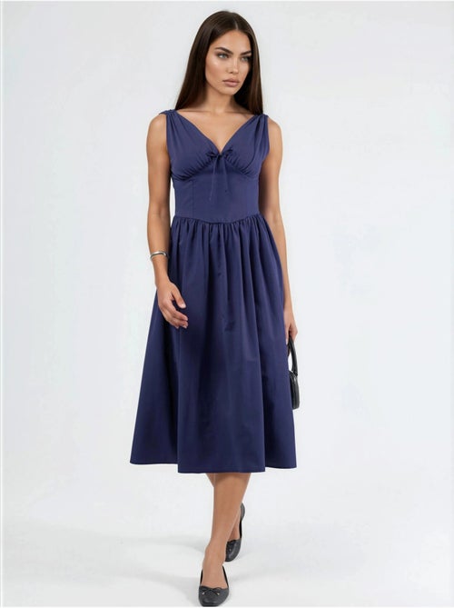 Vestido midi con escote en v y detalle de lazo de busem - Kiabi