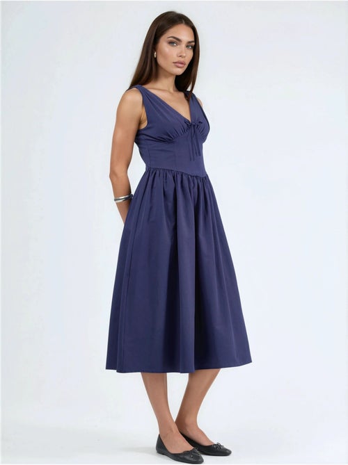 Vestido midi con escote en v y detalle de lazo de busem - Kiabi