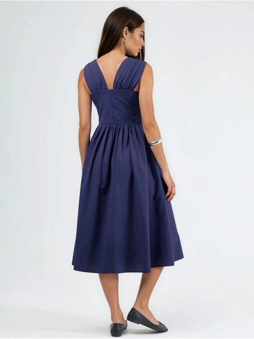 Vestido midi con escote en v y detalle de lazo de busem - Kiabi