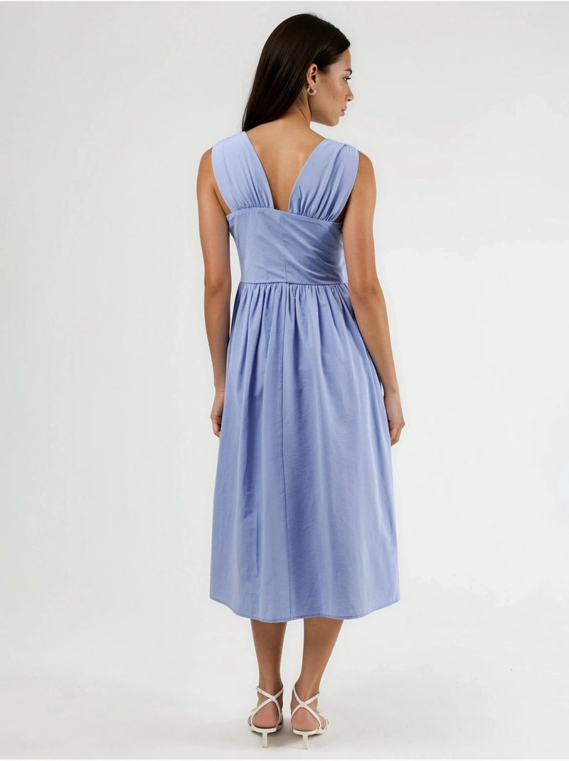 Vestido midi con escote en v y detalle de lazo de busem Azul zafiro - Kiabi
