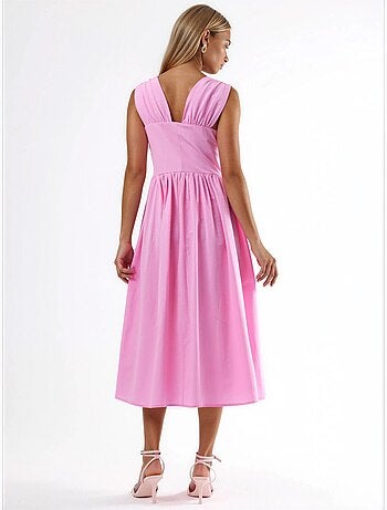 Vestido midi con escote en v y detalle de lazo de busem