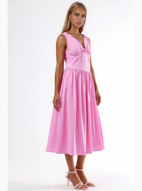 Vestido midi con escote en v y detalle de lazo de busem - Kiabi