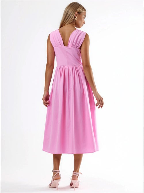 Vestido midi con escote en v y detalle de lazo de busem - Kiabi