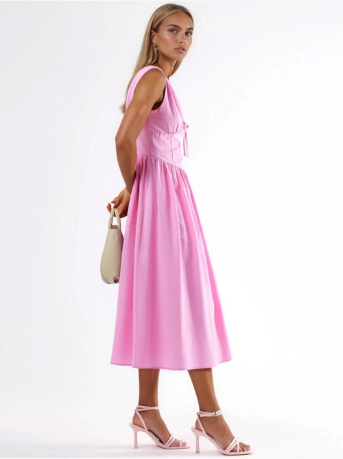 Vestido midi con escote en v y detalle de lazo de busem - Kiabi