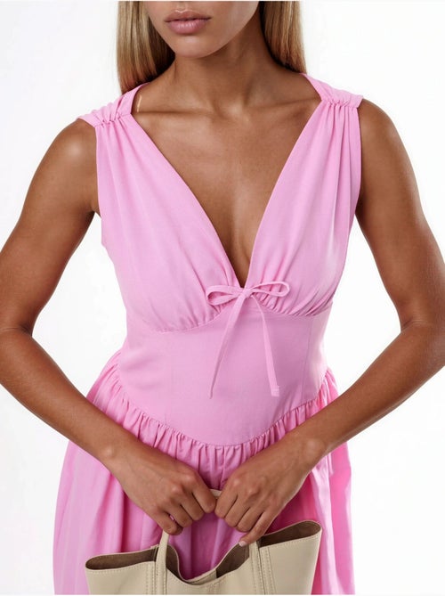 Vestido midi con escote en v y detalle de lazo de busem - Kiabi