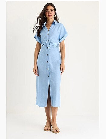 Vestido midi con escote en v y drapeado lateral lucci
