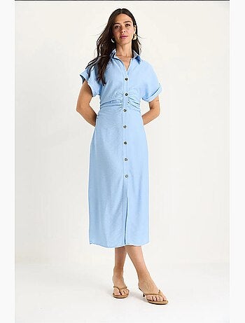 Vestido midi con escote en v y drapeado lateral lucci