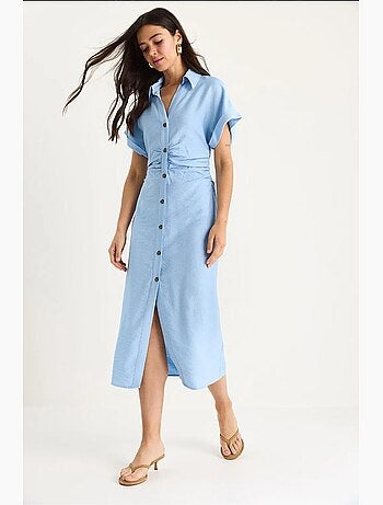 Vestido midi con escote en v y drapeado lateral lucci