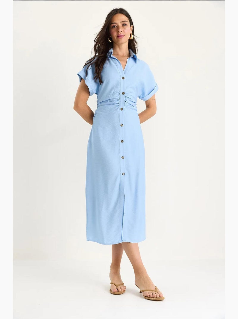 Vestido midi con escote en v y drapeado lateral lucci Azul cielo - Kiabi