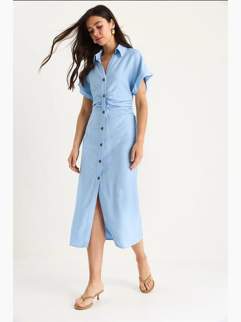 Vestido midi con escote en v y drapeado lateral lucci Azul cielo - Kiabi