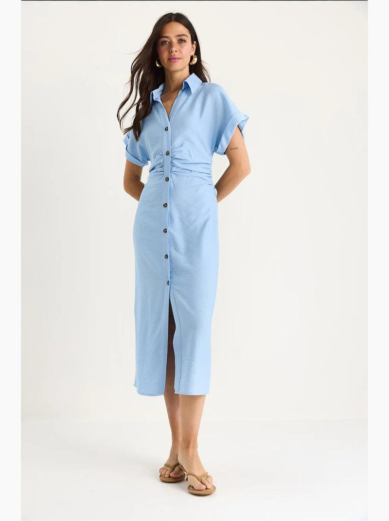 Vestido midi con escote en v y drapeado lateral lucci Azul cielo - Kiabi
