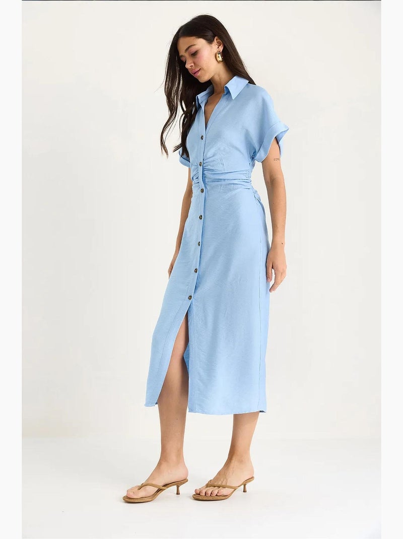 Vestido midi con escote en v y drapeado lateral lucci Azul cielo - Kiabi