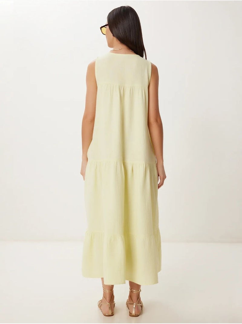 Vestido midi con escote en v y volantes istanbul Amarillo limón - Kiabi
