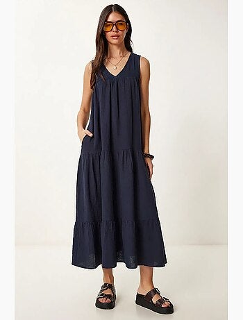 Vestido midi con escote en v y volantes istanbul
