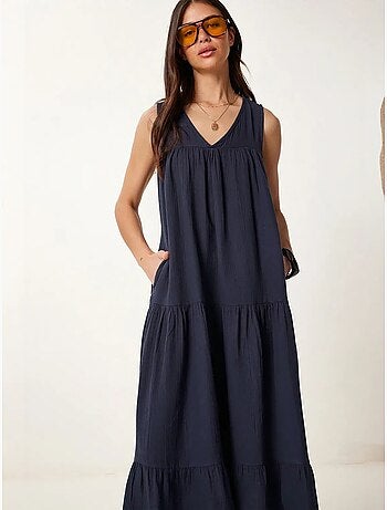 Vestido midi con escote en v y volantes istanbul