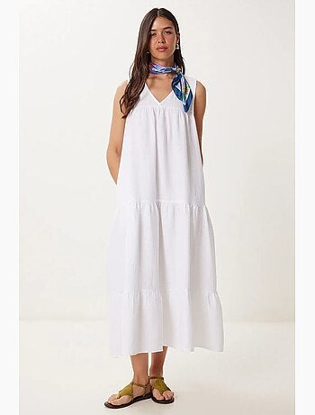 Vestido midi con escote en v y volantes istanbul