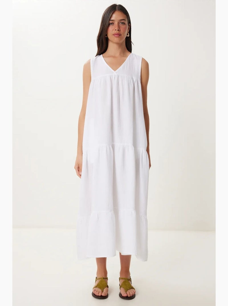 Vestido midi con escote en v y volantes istanbul Marfil - Kiabi