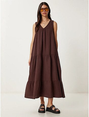 Vestido midi con escote en v y volantes istanbul