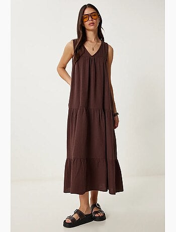 Vestido midi con escote en v y volantes istanbul