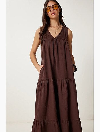 Vestido midi con escote en v y volantes istanbul