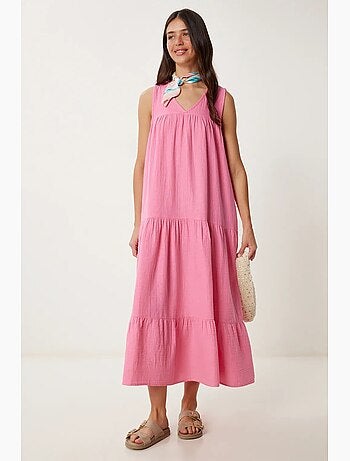 Vestido midi con escote en v y volantes istanbul